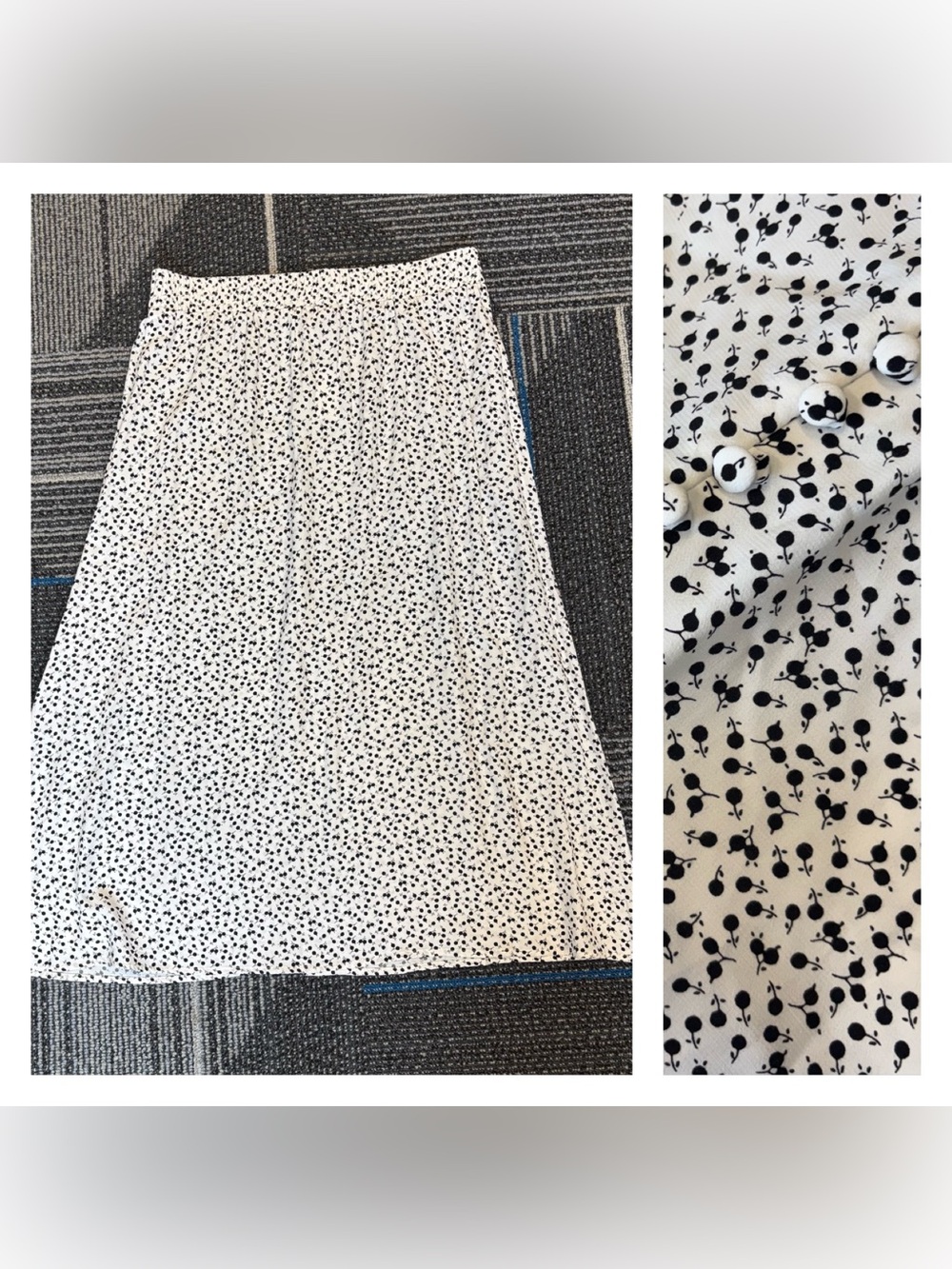 NWT Loft medium MIDI Skirt White Black Cherries Button Detail Front Split